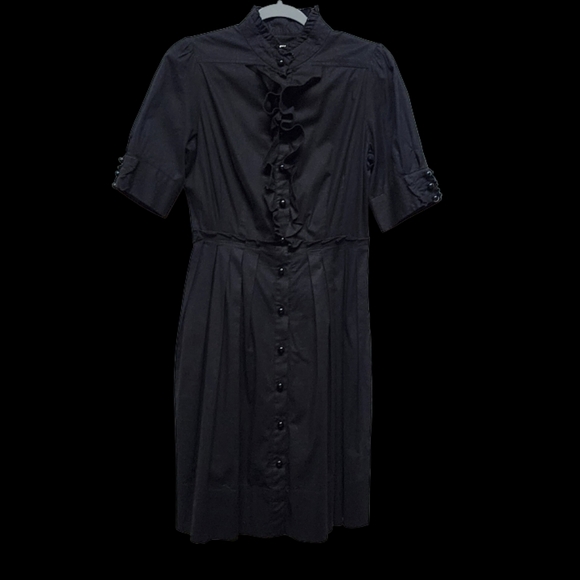Shoshanna Black Peplum Shirt Dress With Ruffled Bodice Short Sleeves, Size 8 - Picture 4 of 4